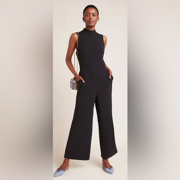 ANTHROPOLOGIE Sz XL Charley Mock Neck Keyhole Back Pockets Wide Leg Jumpsuit NEW - Picture 1 of 16